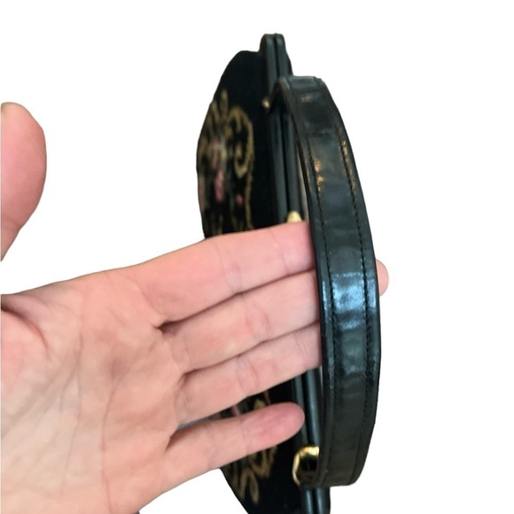 Vintage Tapestry Carpet Bag Purse Leather Trim Handle Large Floral Rare 1950s - Picture 12 of 13